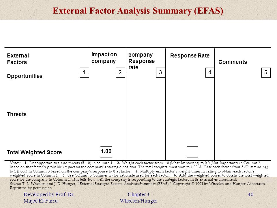 External factor analysis summary efas for
